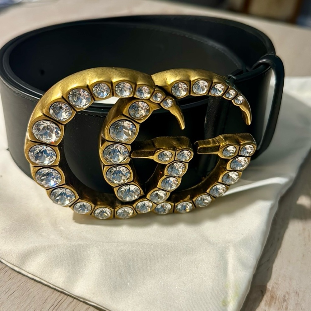 Gucci Extra Wide Calfskin Crystal Double G Waist Belt